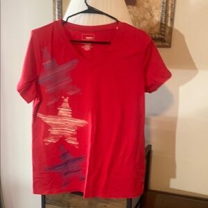 Red V-Neck T-Shirt with Star Design